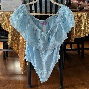 Miami Sky Blue Ruffled Women’s One Piece Body Suit